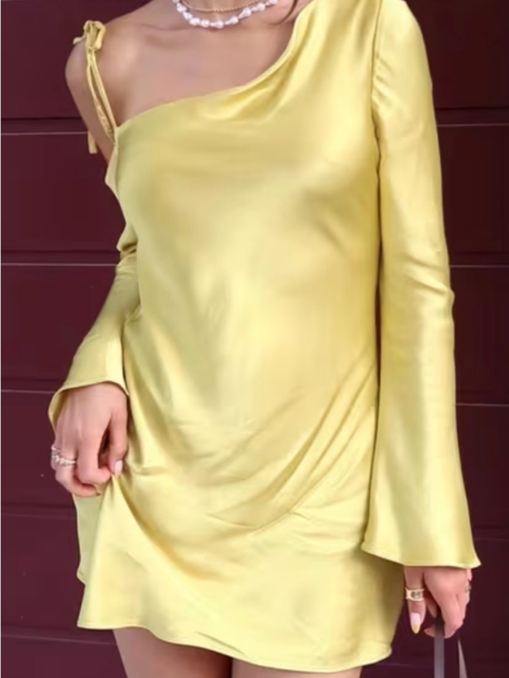 Shona Joy Sofia Asymmetrical Mini Dress Yellow Satin Size 4 Wedding Guest - Picture 5 of 6